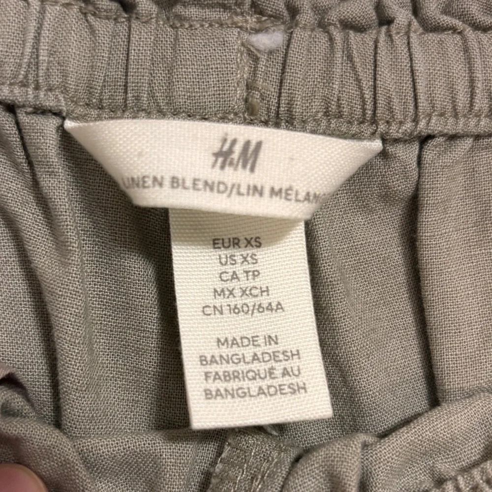 H&M Wide Leg Pants Women XS Taupe Linen Blend Paperbag Waist Casual Boho Coastal